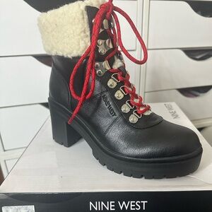 Nine West Black and Cream Lace-Up Boots